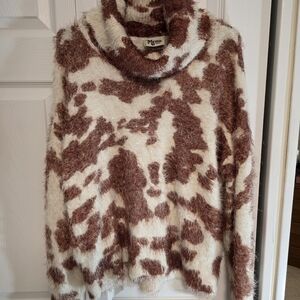 Show Me Your MuMu Cream and Brown Fuzzy Cowl Neck Sweater